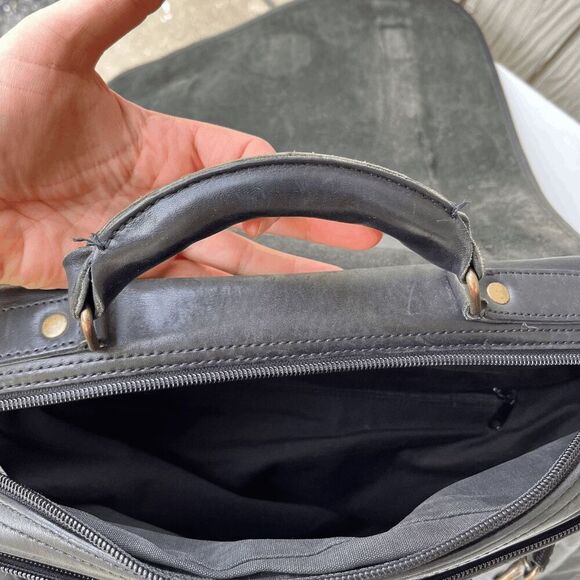 Eddie Bauer Full-Grain Leather Briefcase – Organizer Interior, Crossbody - Picture 7 of 12